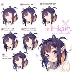 an anime character's hair styles for different ages and abilities, including cat ears