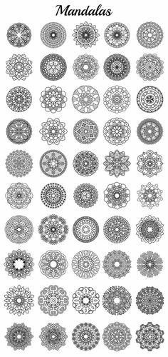 many circular designs in black and white, with the words nandalas on it