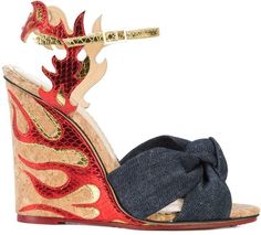 Charlotte Olympia flame wedge sandals (っ◔◡◔)っ ♥ Follow my fashion diary on Pinterest! @katesstylediary ♥ Online Stylist, Ankle Sandals, Sandals Gold, Lisa Marie Fernandez, Mid Heel Sandals, My Fashion, Shoes With Jeans, Fashion Heels