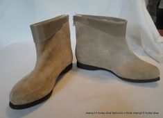 "This is a vintage pair of ladies' winter boots. They date from the 1960s or 70s. They are unbranded & not marked with a size. They seem to be a 6 to a 6.5. They measure 9-3/4\" long from toe to heel on the outside sole of the shoe & measure 3-1/4\" across the ball of the foot on the outside sole of the shoe. They are lined with faux fur. They have a flat rubber sole & gold tone metal zippers in the back of the ankle. They are 6-1/4\" tall. Lined with faux fleece. They are in very go Shoes, Vintage, Boots, Shoe Boots, Vintage Shoes, Suede, Tan Suede, Chelsea Boots, Leather Tooling