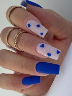 Blue Nail, Blue And White Nails, Light Blue Nails, Royal Blue Nails Designs, Blue Acrylic Nails, Blue Nail Designs, Nail Colors, Blue Coffin Nails, Blue Nails With Design