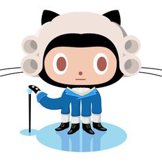 a cartoon cat with headphones on holding a cane