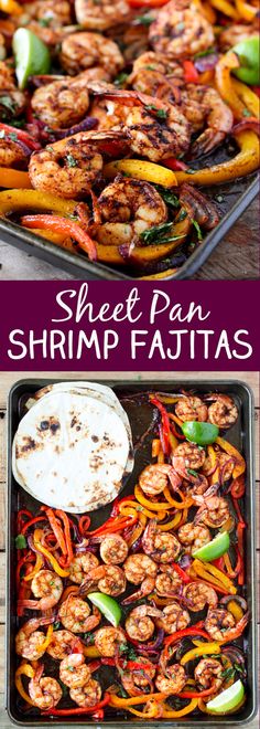 sheet pan shrimp fajitas with peppers and onions