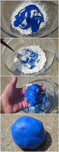 the process for making blue cake is shown