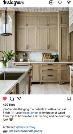 the instagram page shows an image of a kitchen with wooden cabinets