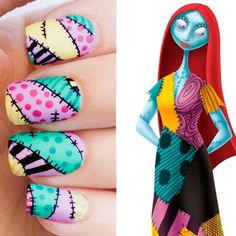 Nail Art Source Instagram - Nightmare Before Christmas/Sally Inspired Nail Art… Disney Nails, Holloween Nails, Sally Nails, Nail Art Disney, Nail Decorations