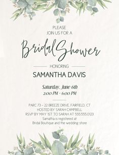 an elegant bridal shower party with greenery on the front and white paper in the back