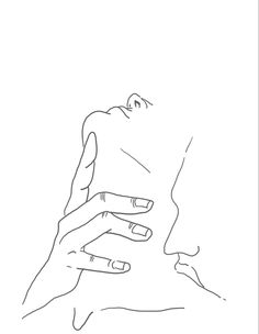 a line drawing of a woman's face and hands