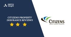 the citizens property insurance review logo and five stars on top of each other, with an image