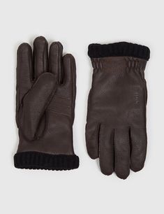 HESTRA PRIMALOFT RIB GLOVES (DEERSKIN) - DARK BROWN. #hestra Winter, Couture, Deerskin Gloves, Ribbed Gloves, Cuff