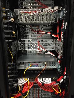 the inside of a server with many wires