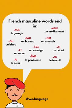 a cartoon character with french words in the speech bubble above it is an image of a man