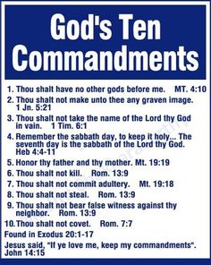 a blue and white sign that says god's ten commandments