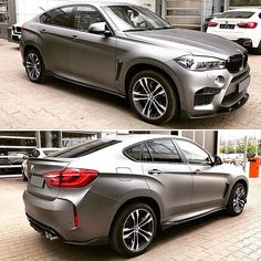 two side by side pictures of a silver bmw suv