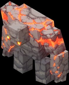 an animal made out of pixellated blocks with red lights on it's eyes