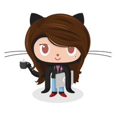 a cartoon character is holding a cell phone and wearing a cat costume with long hair