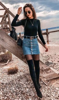 Street Styles, Casual Chic, Knee Boots Outfit, High Boots Outfit, Chic Fall Outfits