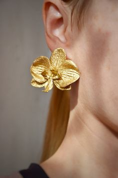 Tattoo, Bijoux, Orchid Earrings, Orchid Jewelry, Flower Earrings, Flower Jewelry, Floral Jewellery, Tropical Earrings, Gold Orchid