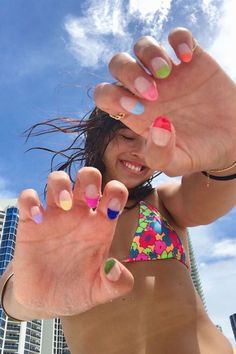 summer nails, summer nail ideas, summer nail design, summer nail art, summer nail inspo, vacation nails, summer beach nails Cute Acrylic Nails, Summer Nails Almond, Dipped Nails, Super Cute Nails, Cute Nails, Trendy Nails, Different Color Nails