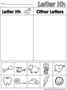 letter h worksheet with pictures to help students learn how to write and draw letters