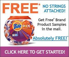 an ad for tide products with the text free no strings attached get free brand product samples in the mail absolutely free