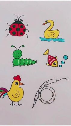 an image of children's drawing with animals and bugs