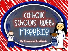 the catholic school week freebie has been written in red, white and blue stripes
