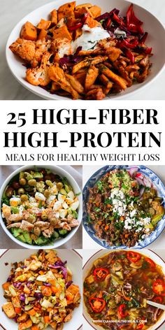 These high-fiber high-protein meals will keep you satiated! These are perfectly balanced healthy recipes for breakfast, lunch and dinner!