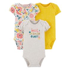 Child of Mine by Carter's Baby Girls Short Sleeve Bodysuits, 3-Pack Carters Baby Clothes, Newborn Girl