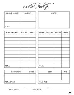 a printable budget sheet with the words,'money budget'in cursive writing