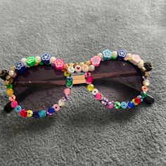 Handmade Upcycled Electric Forest Funglasses Perfect For Those Getting Ready To Play In The Forest!!! Im Making More - Stay Tuned! 90s Smiley Flowers Festival Novelty Sunglasses Edc Coachella Pearls Colorful Rainbow Summer Bracelets, Crafts, Inspiration, Wonderland, Tattoos, Jewellery, Accessories, Play, Novelty Sunglasses