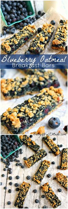 blueberry oatmeal breakfast bars are ready to be eaten and put on the table
