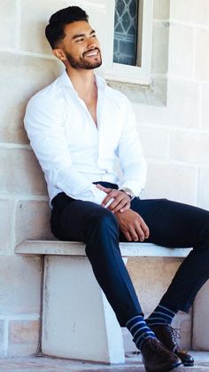 White Slim fit shirt with Slim Cropped Slack for him 2019 formal Men Dress, Men Photography, Poses For Men, Style