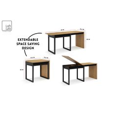 three tables with the measurements for each table and their corresponding legs are shown in this diagram