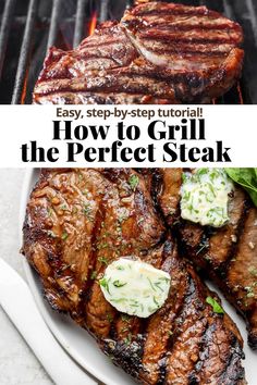 grilled steaks on a plate with text overlay