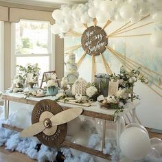Baby Shower Decorations, Baby Shower Themes, Travel Baby Shower Theme, Travel Baby Showers, Baby Shower Deco, Baby Birthday Themes, Baby Birthday, Adventure Baby Shower, Airplane Baby Shower