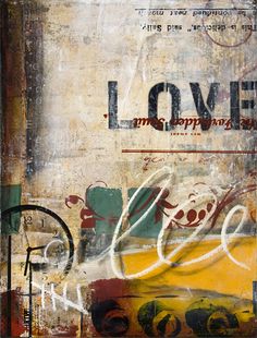 an abstract painting with the word love on it