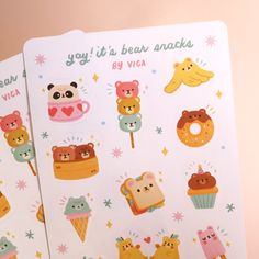 two stickers on top of each other with different animals and ice creams in them