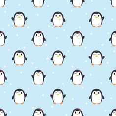 a pattern with penguins and snowflakes on a blue background
