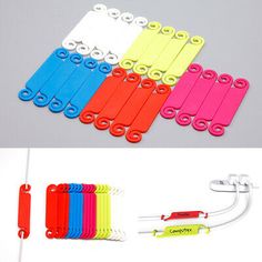several different colored plastic clips with handles