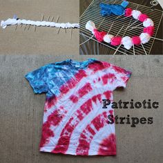 tie - dyed t - shirt with patriotic stripes on it next to a skewer of toothpicks