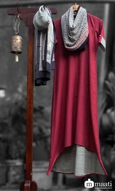 asymmetrical dress - marsala khadi & checkers Outfits, Tunics, Designer Dresses