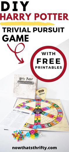 the harry potter trivial pursuit game with free printables is on display