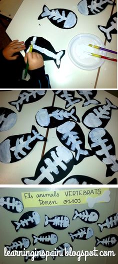 two pictures showing the process of making paper cutouts for an animal's vetrebats theme