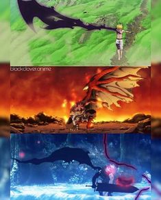 four different anime scenes with the same background