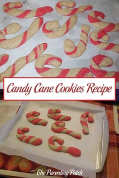 the candy cane cookies recipe is ready to be baked in the oven and put on baking sheet