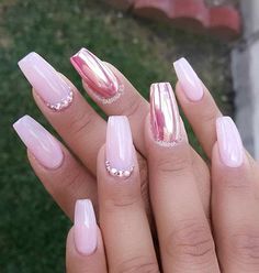 Baby Pink and Metallic Nail Art Design Nude Nails, Gorgeous Nails