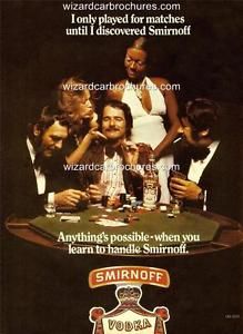 an advertisement for smirnoff's beer featuring men at a table drinking