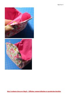 two pictures show how to sew an origami bag