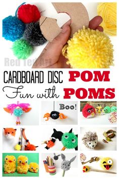 this is a collage of different pom poms with text overlay that says cardboard diy pom poms